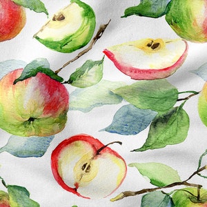 MELA FRUTTA cotone 100%, Eco-print, Tessuto di cotone stampato, Larghezza 155cm /61"