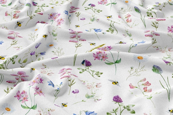 Sommerwiese Leinen 100% Leinen, bedruckt, Leinen mit kleinen Blumen, 100% Baumwolle, Breite: 150 cm / 60