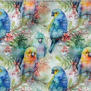 Watercolor parrots  cotton 100%, Eco-print, Printed Cotton parrots fabric, Width 150cm /60&quot;