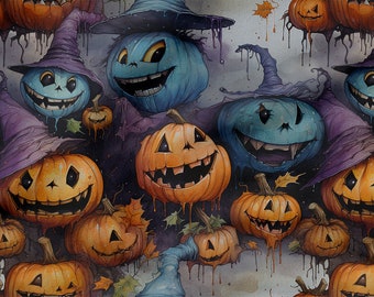 Zombie pumpkin cotton 100%, Eco-print, Printed Cotton pumpkin fabric, Width 150cm /60"