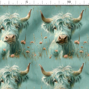 Highland cow cotton 100%, Eco-print, Printed Cotton cows Fabric, Width 150cm /60&quot;