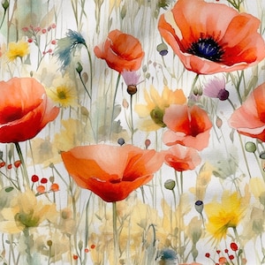 Poppies  cotton 100%, Eco-print, Printed Cotton Poppies fabric, Width 150cm /60&quot;