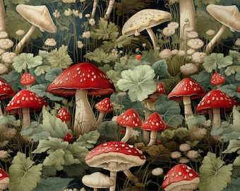 Forest cotton 100%, Eco-print, Printed Cotton  mushrooms fabric, Width 150cm /60"