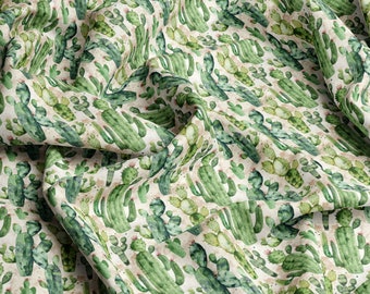 Patterns VISCOSE Fabric 100%, Eco-print, Printed Viscose Fabric, Cacti Pattern, Light and , Width 145cm /57"