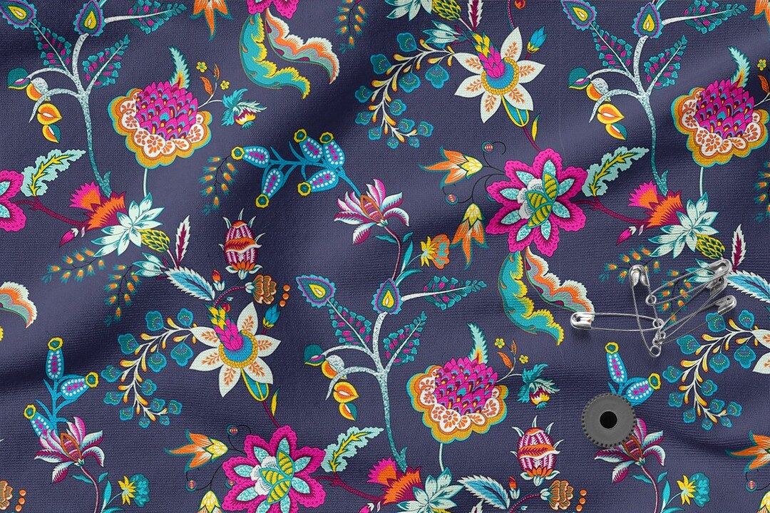 Floral Cotton Fabric, Ecoprint, Cotton Knit Fabric, Sweatshirt Fabric Flowers Pattern Fabrics