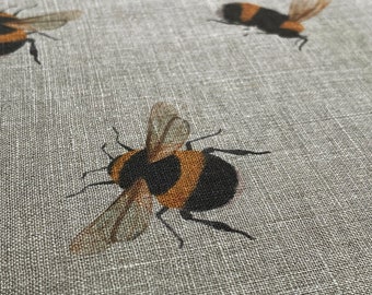 Linen fabric, Bumblebees, Beige in melange, Softened linen for sewing, Width 150cm /60"