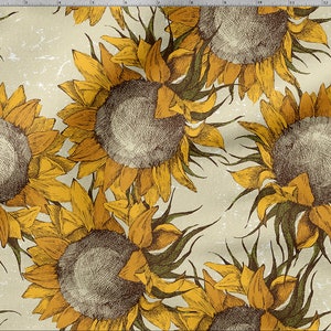 SUNFLOWERS, Summer Flowers cotton 100%, Eco-print, Printed Cotton Fabric, SUNFLOWERS fabric, Width 150cm /60"