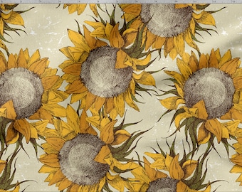 TOURNESOLS, Fleurs d'été coton 100%, Eco-print, Tissu en coton imprimé, Tissu TOURNESOLS, Largeur 150cm /60"