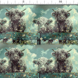 Highland cow cotton 100%, Eco-print, Printed Cotton Fabric, cow fabric, Width 150cm /60&quot;