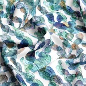 Tessuto Cacti VISCOSA 100%, Eco-print, Tessuto in viscosa stampato, leggero e delicato, larghezza 145 cm / 57"