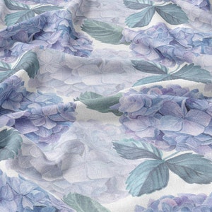 Hydrangea Flowers Linen 100%, Eco-print, Printed Linen fabric, linen Softened linen for sewing, Width 150cm /60&quot;