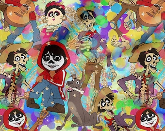 Animated Movie cotton 100%, Eco-print, Printed Cotton Fabric, Santa Muerte Fabric Width 150cm /60"