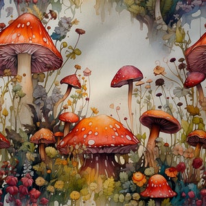 Coton forestier 100 %, impression écologique, tissu en coton imprimé champignons, largeur 150 cm / 60"