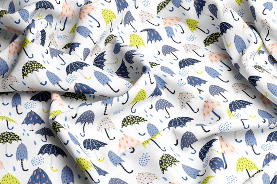 Colorful Umbrellas VISCOSE Fabric 100%, Eco-print, Printed Viscose Fabric, Children Pattern, Light and Delicate, Width 145cm /57"