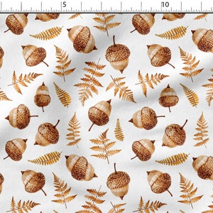 Tela de algodón 100% con estampado de helechos, bellotas y setas, ecoimpresión, ancho 150 cm (60&quot;)