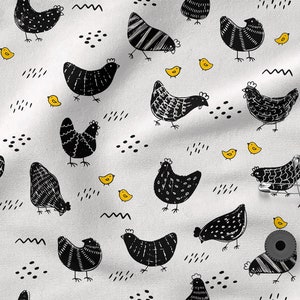 Happy chickens cotton 100%, Eco-print, Printed Cotton chickens fabric, Width 150cm /60"