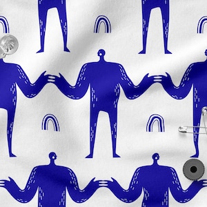 Peut inclure: Un tissu blanc avec un motif r&eacute;p&eacute;t&eacute; de silhouettes bleues avec les bras tendus et des arcs-en-ciel bleus. Il y a aussi trois &eacute;pingles de s&ucirc;ret&eacute; et une ampoule sur le tissu.