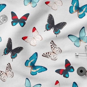 BUTTERFLIES cotton 100%, Eco-print, Printed Cotton Fabric, Width 150cm /61&quot;