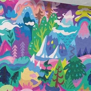 Sweatshirt Fabric colorful forest , Stretchable, Fabric, Cotton Knit fabric, for Sweatshirts, Sportswear and Children's Clothing 230gsm