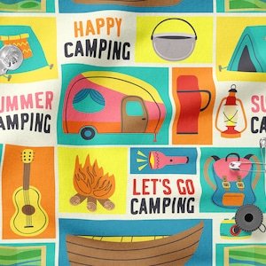 SUMMER CAMPING PATTERN cotton 100%, Eco-print, Printed Cotton Fabric, Width 155cm /61"