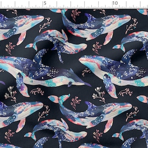 Whale cotton 100%, Eco-print, Printed Cotton Fabric, whale fabric, Width 150cm /60&quot;