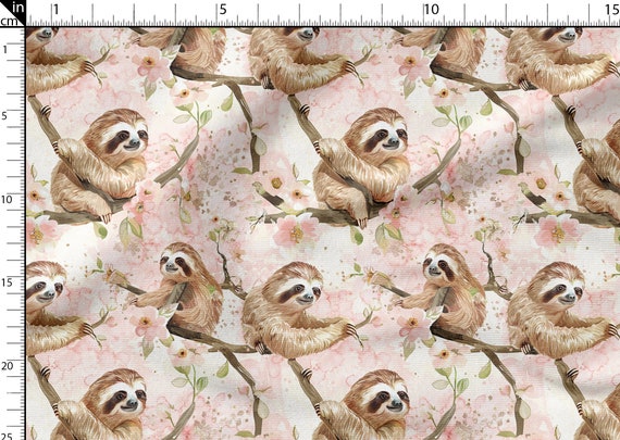 Sloth Fabric Stoff Baumwolle Faultier Pastell Faultier Baumwolle
