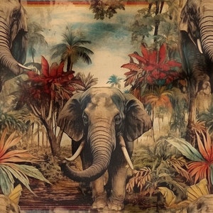 100 % coton éléphant de la jungle, impression écologique, tissu en coton imprimé éléphant, largeur 150 cm