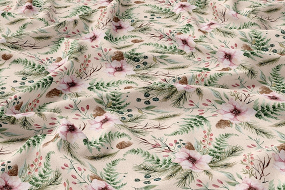 Meadow, Summer Meadow Flowers, Linen 100%, Eco-print, Printed Linen fabric,  Softened linen for sewing, Width 150cm /60