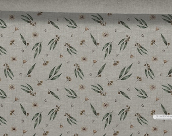 Tissu en lin Meadow Flowers Summer Meadow Tissu en lin beige chiné Lin ramolli à coudre, largeur 150 cm