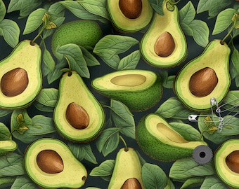 Avocado cotton 100%, Eco-print, Printed Cotton Avocado fabric, Width 150cm /60"
