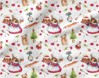 Algodón de ratón navideño 100%, Eco-print, Tejido de ratón de algodón estampado, Ancho 150cm /60"