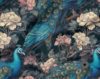 Cotone pavone 100%, Eco-print, Tessuto di cotone stampato pavone, Larghezza 150 cm / 60"