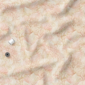 Cotton Knit Fabric Pastel Flowers, Stretchable, Moroccan Pattern Cotton Knit, Eco-Print, 200gsm weight