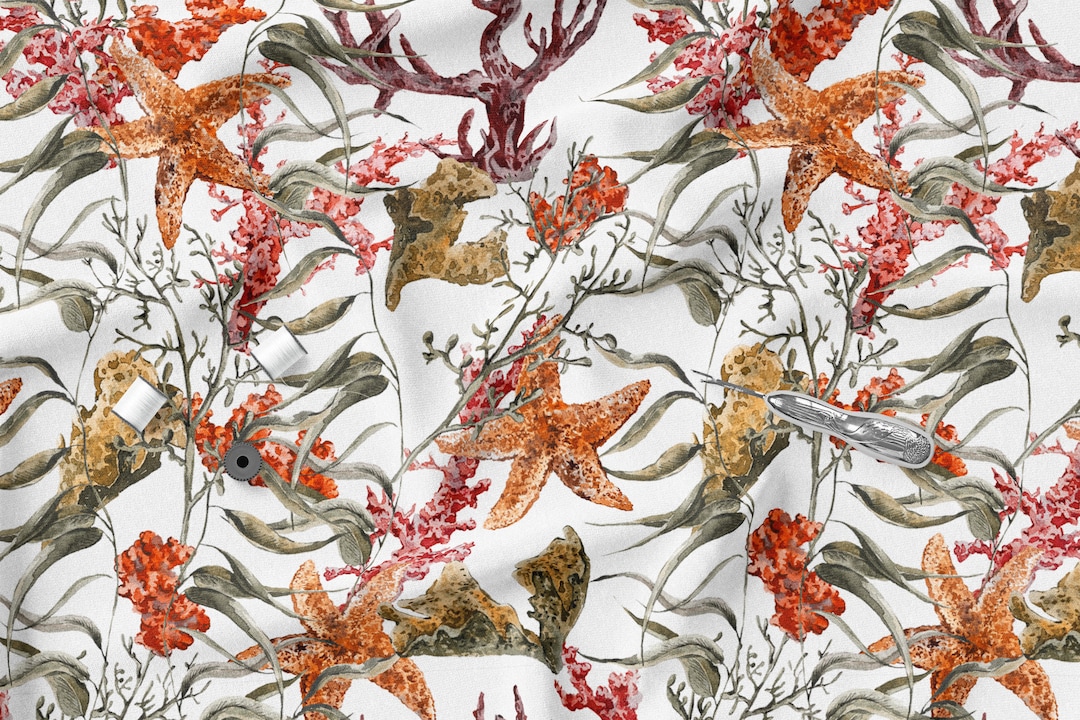 Cotton Knit Fabric Coral Reef, Stretchable, Pattern Cotton Knit, Eco ...