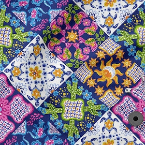 Tissu en coton patchwork, impression écologique, tissu en jersey de coton, tissu sweat-shirt à motif patchwork - tissus au choix