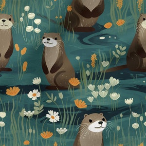 Friendly otter cotton 100%, Eco-print, Printed Cotton otter fabric, Width 150cm /60&quot;