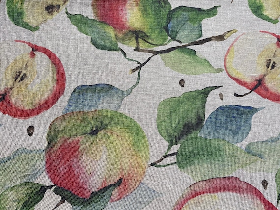 Linen fabric, Apples, Beige in melange, Softened linen for sewing, Width 150cm /60"