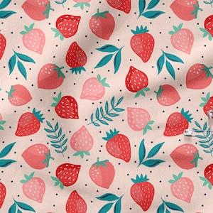 Strawberries Fabric cotton 100%, Eco-print, Printed Fruits Garden Fabric, Width 150cm /59&quot;