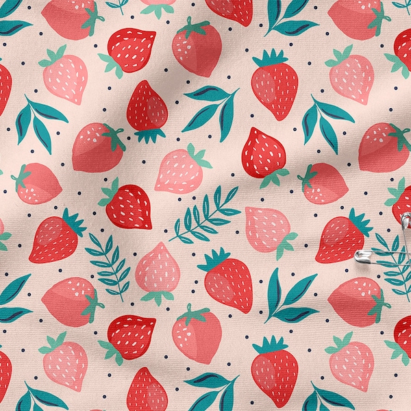 Strawberries Fabric cotton 100%, Eco-print, Printed Fruits Garden Fabric, Width 150cm /59"