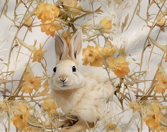 Motif lapin, coton 100 %, impression écologique, tissu en coton imprimé, tissu jardin, largeur 150 cm