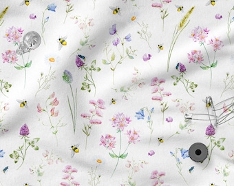 Pastel Meadow, Summer Meadow Flowers cotton 100%, Eco-print, Printed Cotton Fabric, Width 150cm /60"