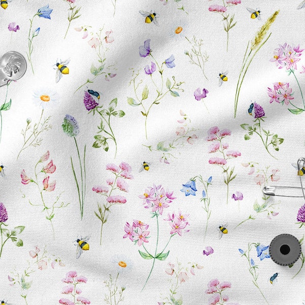 Pastell Wiese, Blumen Sommerwiese Baumwolle 100% Baumwolle, Eco-print, Baumwolle bedruckt, 150cm breit