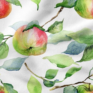MELA FRUTTI cotone 100%, Eco-print, Tessuto di cotone stampato, Larghezza 155 cm /61"