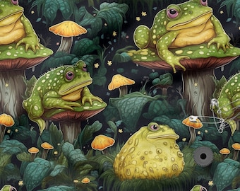 Magic garden  cotton 100%, Eco-print, Printed Cotton frog fabric, Width 150cm /60&quot;