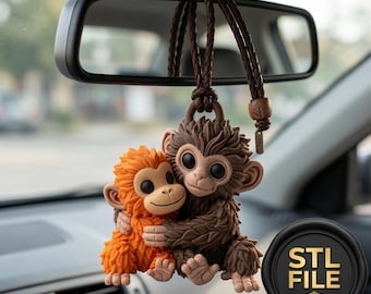 Viral Monkey Punch Schlüsselbund |  STL 3D Druckdatei | Auto hängende Verzierung | Dekorativer Schlüsselanhänger STL
