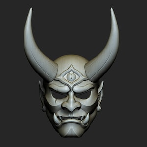 Hannya Oni Demon Samurai Mask STL File for 3D Printing - Japanese Kabuki Noh Cosplay Model