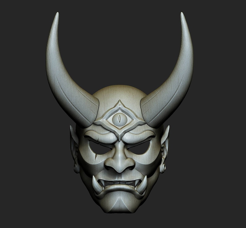 Hannya Oni Demon Samurai Mask STL File for 3D Printing - Japanese Kabuki Noh Cosplay Model image 1