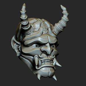 Traditional Japanese Hannya Oni Samurai Mask STL File for 3D Printing - Cosplay & Halloween Decoration