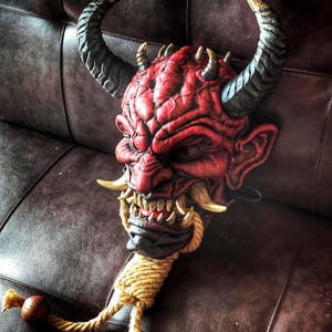 Authentic Japanese Oni Hannya Demon Mask for Samurai Cosplay, Halloween, Festivals & Masquerade Events