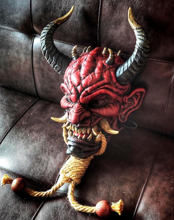 Japanese Oni Hannya Demon Mask, Hand-painted Samurai Cosplay Wall